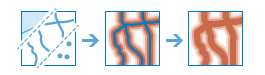 Three-part diagram with highlighted line features